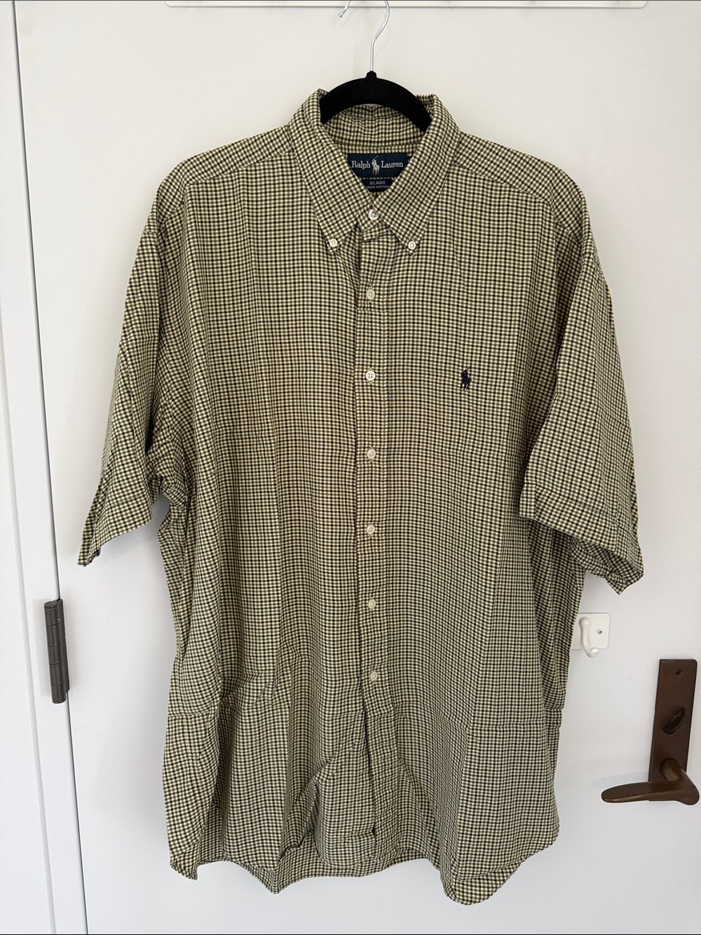 Ralph Lauren Blair Short-Sleeve Button-Down Shirt in Olive and Black Mini-Check